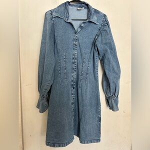 ICHI Denim Long Sleeve Corset Waist Dress, Midi, Size 38 (US Small) Button Up